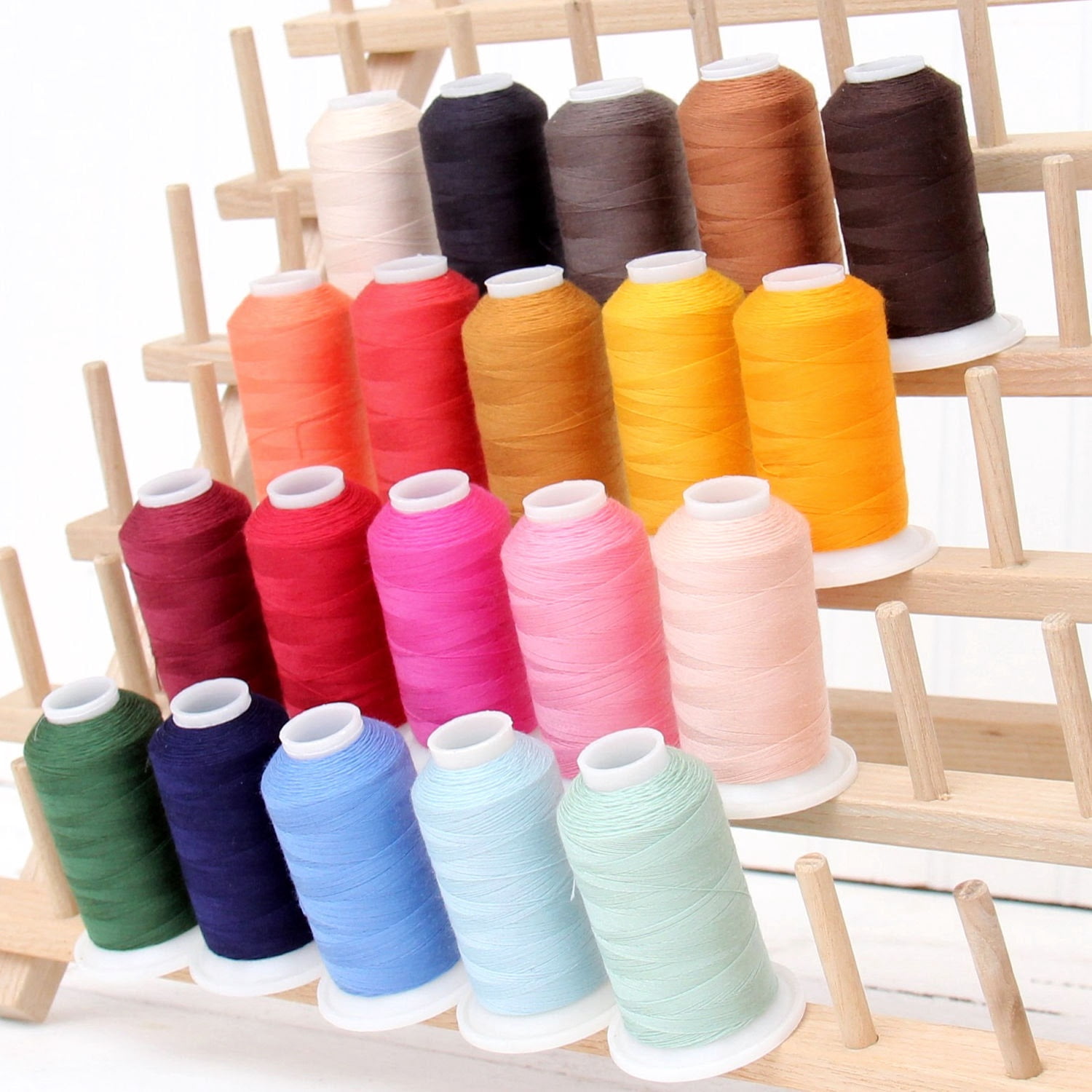 Polyester All-Purpose Sewing Thread 20 Spool Set - 600m Cones - Strong Lint Free Spun Polyester - 50S/3 Weight - Set A