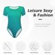 thumbnail image 4 of Balery Green Turquoise Teal Body de cuello redondo de manga corta para mujer Tops de manga corta Tops básicos-Small, 4 of 7