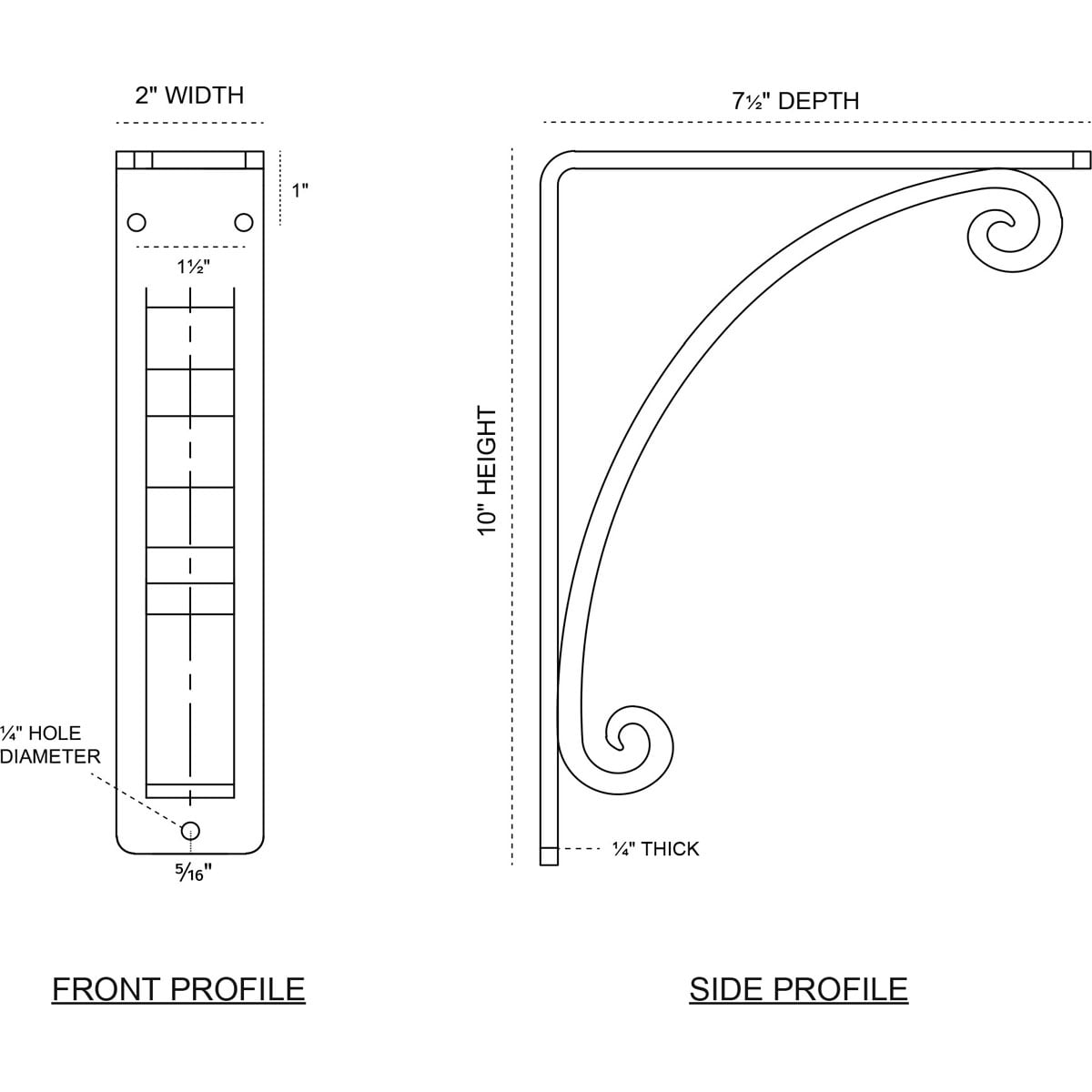 Ekena Millwork 2"W x 7 1/2"D x 10"H Legacy Wrought Iron Bracket, (Triple center brace) (4-Pack)