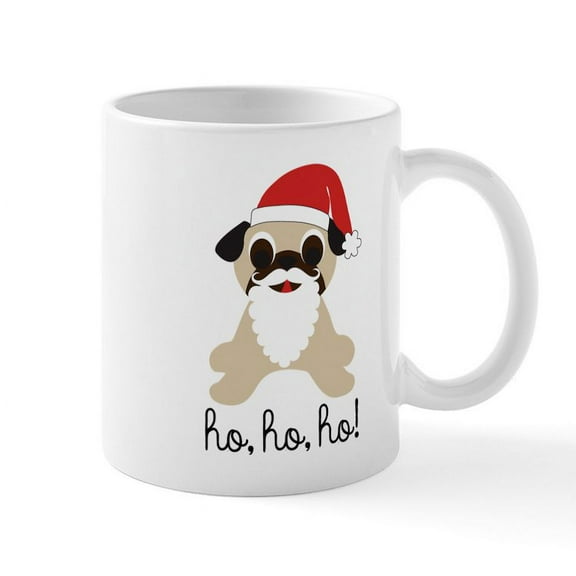 CafePress - Santa Claus Pug Ho Ho Ho Mugs - 11 oz Ceramic Mug - Novelty Coffee Tea Cup