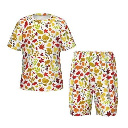 Luyuia Colorful Leaves Print Girls  2-Piece Tie-Dye Pajama Set  Cute Summer Loungewear with Shirt and Tank Shorts Nightwear-3X-Large