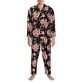 thumbnail image 3 of Picia Rose Flowers Pattern Men’s Long-Sleeve Sleepwear Set - Soft 2-Piece Loungewear with Pockets, Comfy PJs for Relaxing Nights-Large, 3 of 7