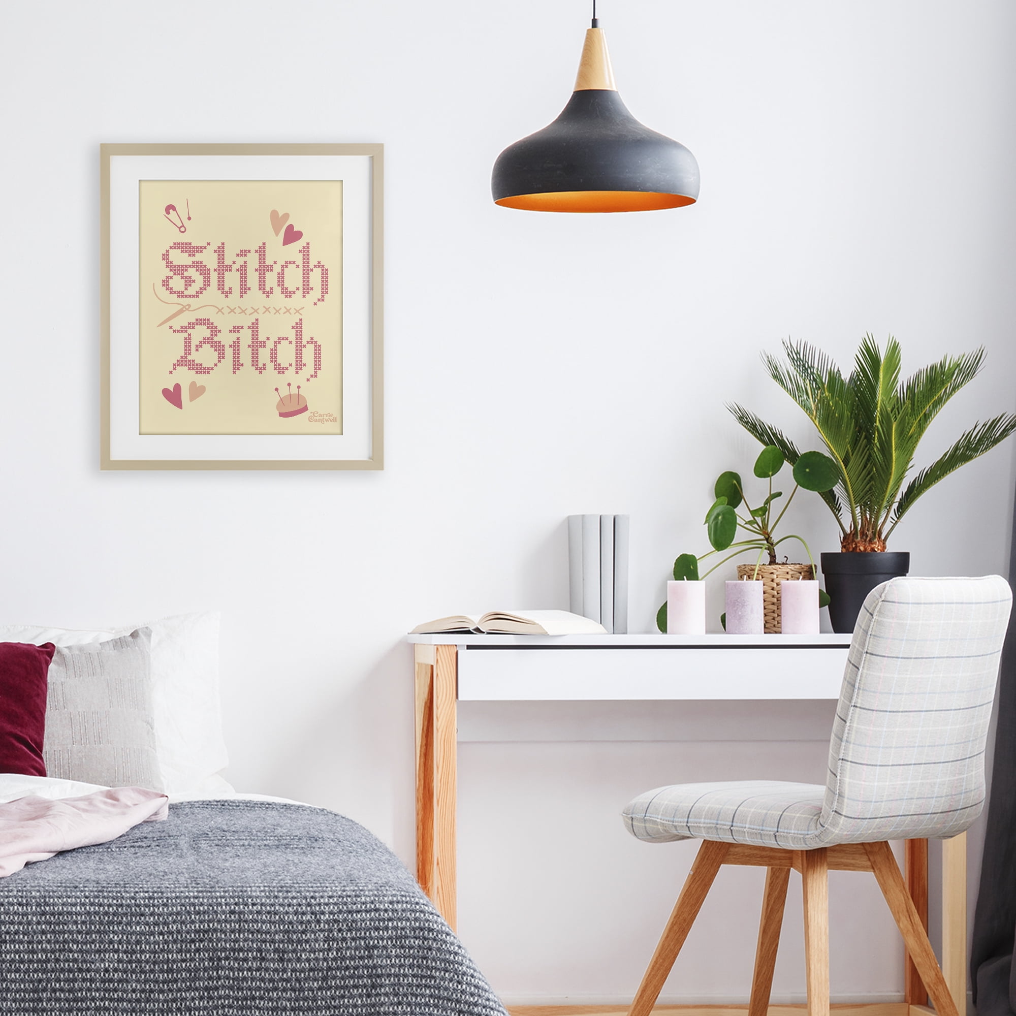 Stitch B*tch Embroidery Craft Birch Framed Print Under Glass, design by Carrie Cantwell