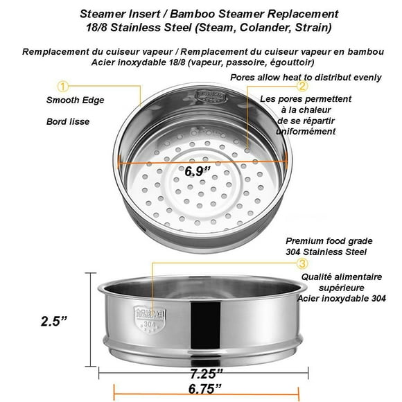 SUNWEALTH 18/8 Stainless Steel Steamer Insert (bamboo steamer replacement)