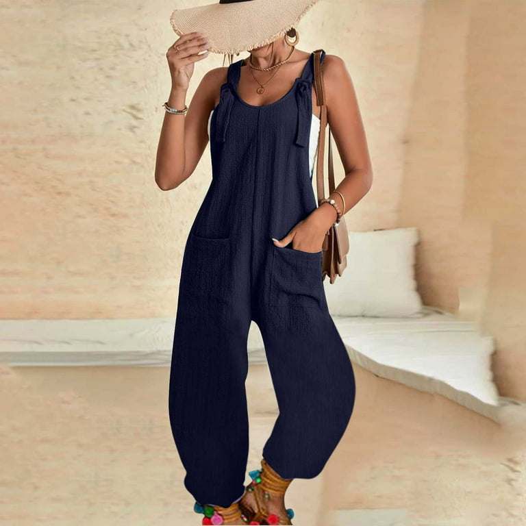 Oversized Jumpsuits for Women Casual Rompers Overalls Sleeveless Loose  Spaghetti Strap Baggy Jumpers with Pockets