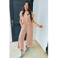 thumbnail image 5 of Women's Smoke Gray Solid Corded Knit Short Sleeve T-Shirt and Wide Leg Pants Set | [ZhiHiMeRi] | (US 12-14)L, 5 of 5
