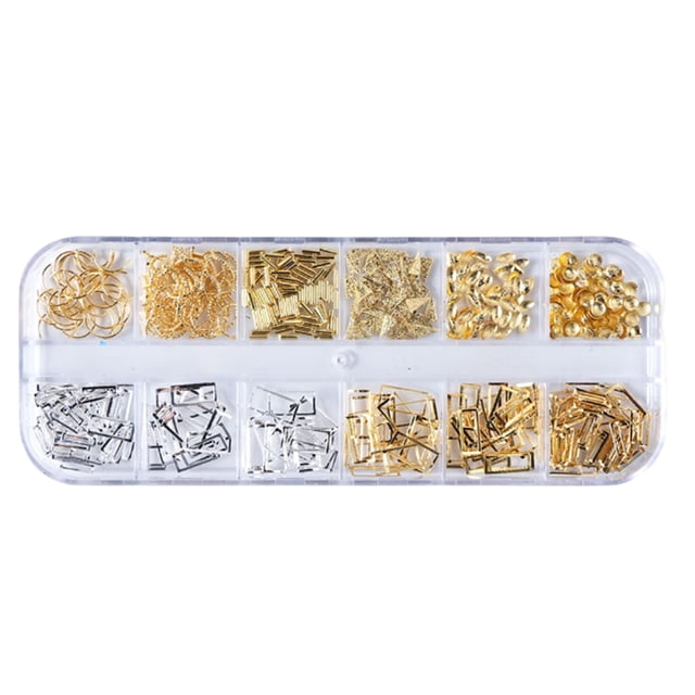 Soidarity Mujeres Nail Art Studs Niñas Manicura Artesanía Decoración Salón de moda Uña Belleza Decorativa 12 Rejillas Metal con caja Juegos de manicura Tipo 3 Soidarity CE014324-03
