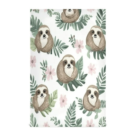 

WOBOGO Cute Cartoon Sloth Pattern with Tropical Leaves Kitchen Towel 4 Piece Large Cotton Dishcloth Premium Absorbency Set with Hanging Loop