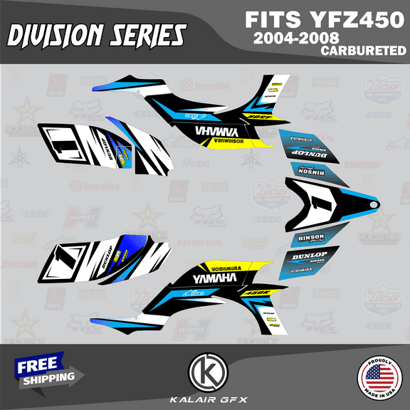 Kalair GFX Graphics Kit for Yamaha ATV YFZ 450 Carburator (2004-2008) Division Series