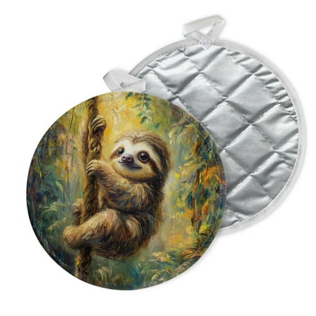 

2 PCS Pot Holders for Kitchen Potholders Sets with Hook for Oven Cooking Baking Realistic - Style Sloth Hanging On Tree