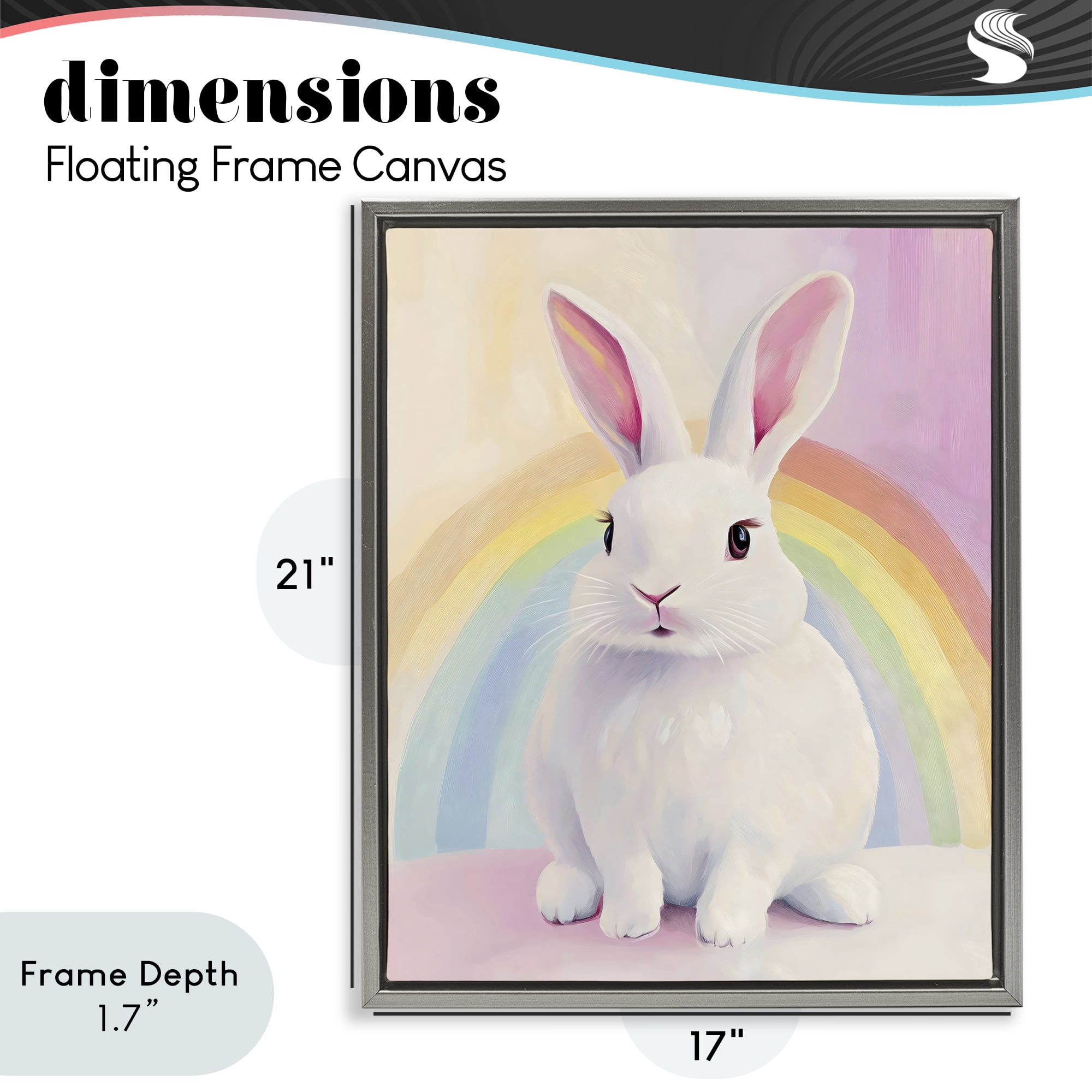 Stupell Industries Rainbow Bunny in Pastel Hues Gray Framed Floater Canvas Wall Art, design by The Prints Vibe