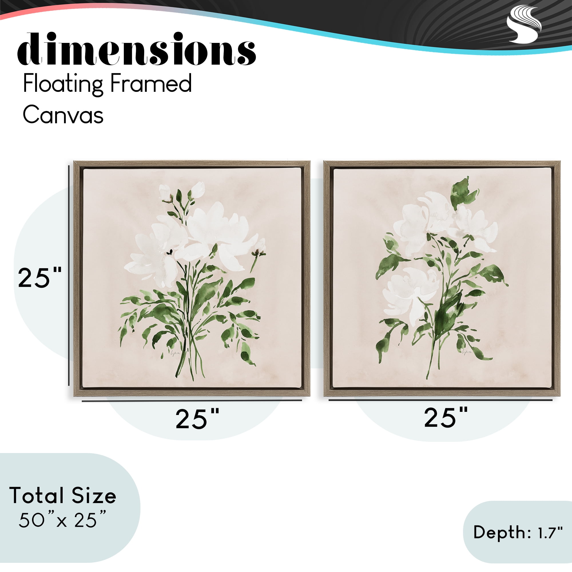 Stupell Industries White On Tan Botanicals 2 Piece Brown Framed Floater Canvas Set, design by Lucille Price