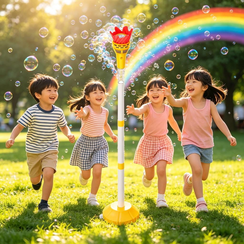 Light Up Music Bubble Machine With Sound Effects Torch Shape Bubble Blower with Rechargeable Design For Park Beach Game