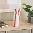 thumbnail image 2 of DecMode 12" Round Red Ceramic Vase with White Vertical Stripes, 2 of 9