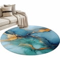 thumbnail image 2 of Turquoise Blue Round Area Rug 4 FT, Non Slip Indoor Outdoor Rug, Modern Teal Gold Marble Textured Washable Soft Circular Carpet Non-Shedding Floor Mat for Coffee Table Nursery Foyer Balcony, 2 of 8