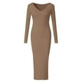 thumbnail image 5 of Womens Dresses Long Sleeve V Neck Knitted Pencil Jumper Long Party Casual Dress Brown M, 5 of 5