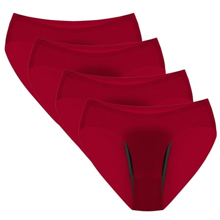 ATOYSOY Women s Clearance Solid Leak Proof Panty Comfy Multipack Stretchy Mid Waist Period Underpants Plus Size Hip Lifting Cotton Panties  4 Pack Shapewear Control Briefs Seamless Red XXL