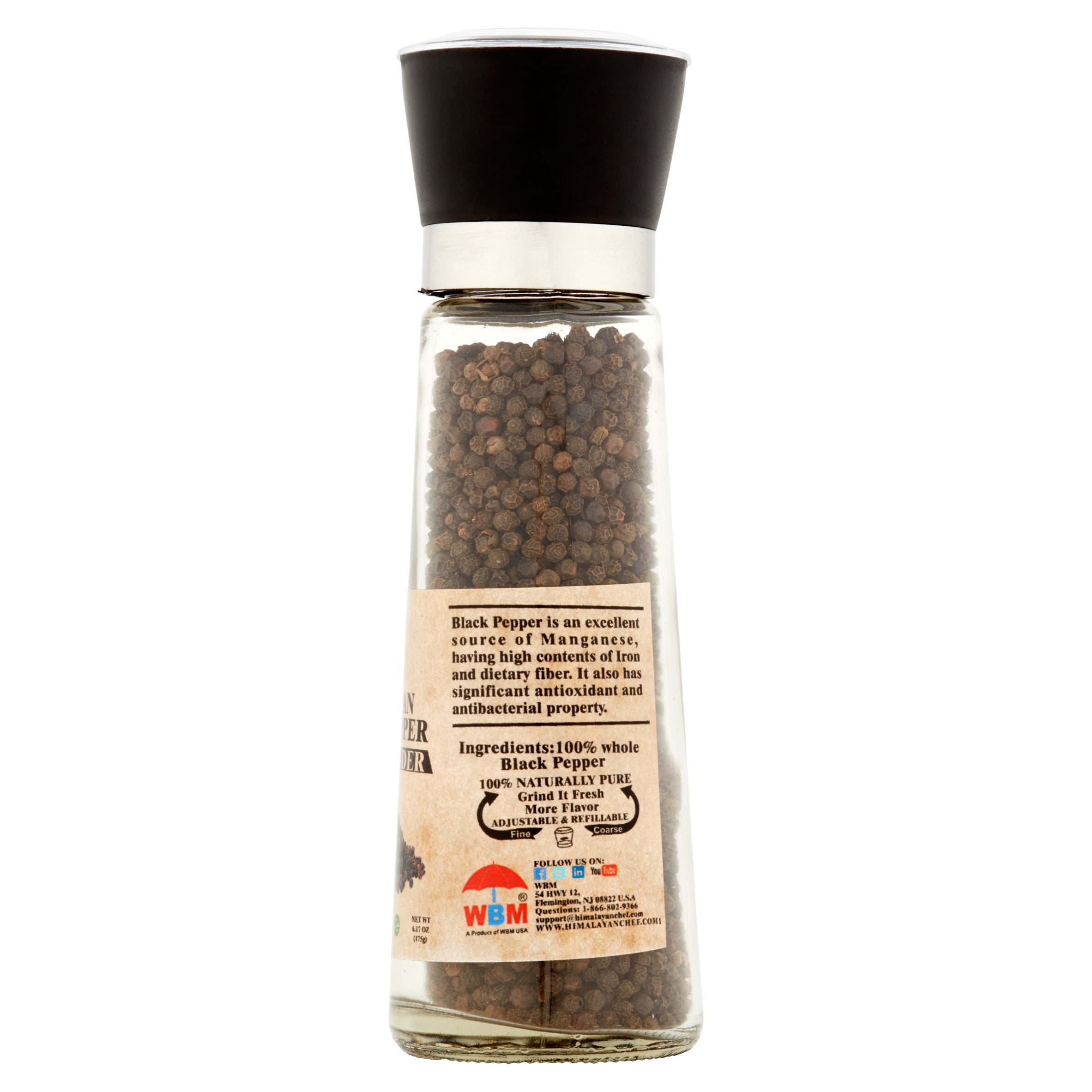 Himalayan Chef Himalayan Black Pepper Grinder, 6.17 oz, 6 pack