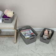 (3 pack) Mainstays Large Open Plastic Storage Bin with Handles, Gray Flannel, 1 Each