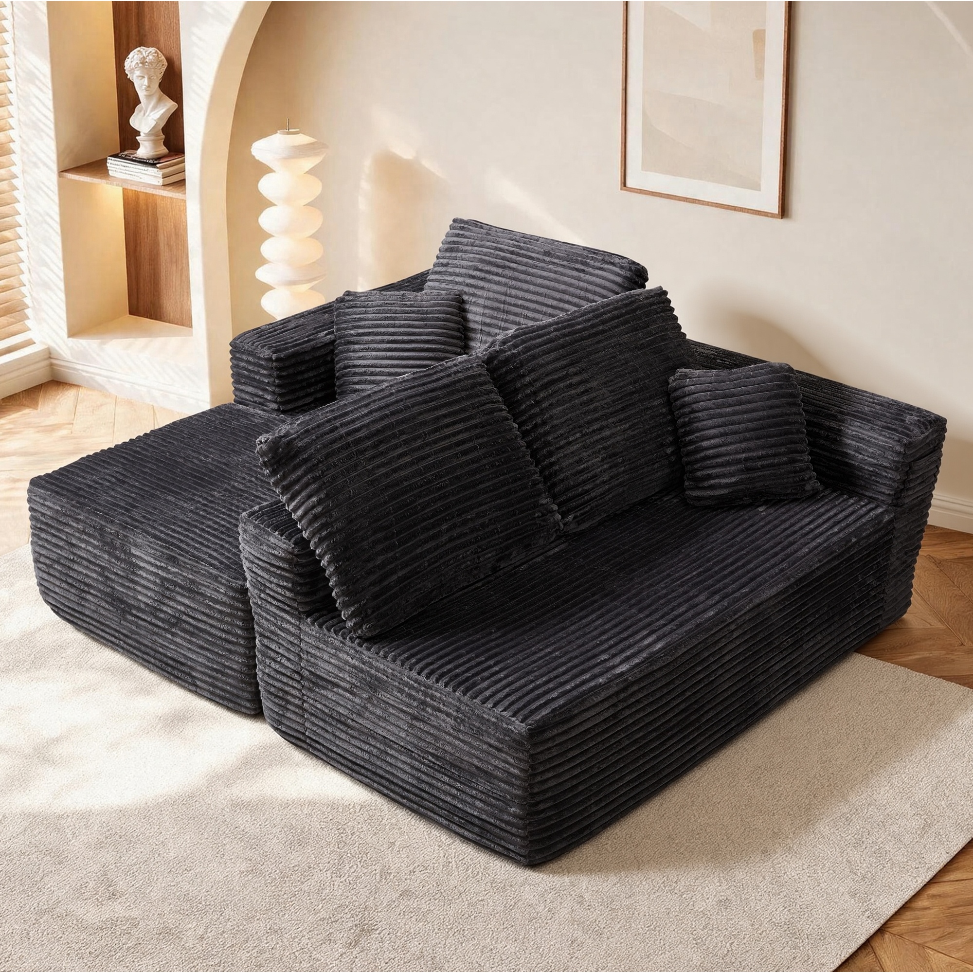HOQBN 100.39" Cloud Sectional Couch with L-Shape Chaise,Modern Modular Sofa with Deep Seat,No Assembly Required,Compressed Packaging for Living Room Grey