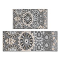 Gray Floral Mandala and Leaf Pattern Kitchen Rugs Sets Of 2,Anti Fatigue Kitchen Mat Rugs Non Slip Washable,Decorative Kitchen Floor Mats for Kitchen,Sink,Laundry,17"x30" 17"x47"