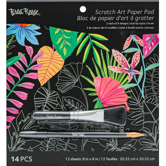 Brea Reese® Scratch Art Paper Pad - Tropical, 12 Designs, Metallic Guided Art Craft, Easy to Frame Art & Home Decor, Mindful Relaxation