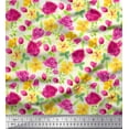 thumbnail image 1 of Soimoi Yellow Satin Silk Fabric Leaves & Floral Print Sewing Fabric BTY 42 Inch Wide, 1 of 1
