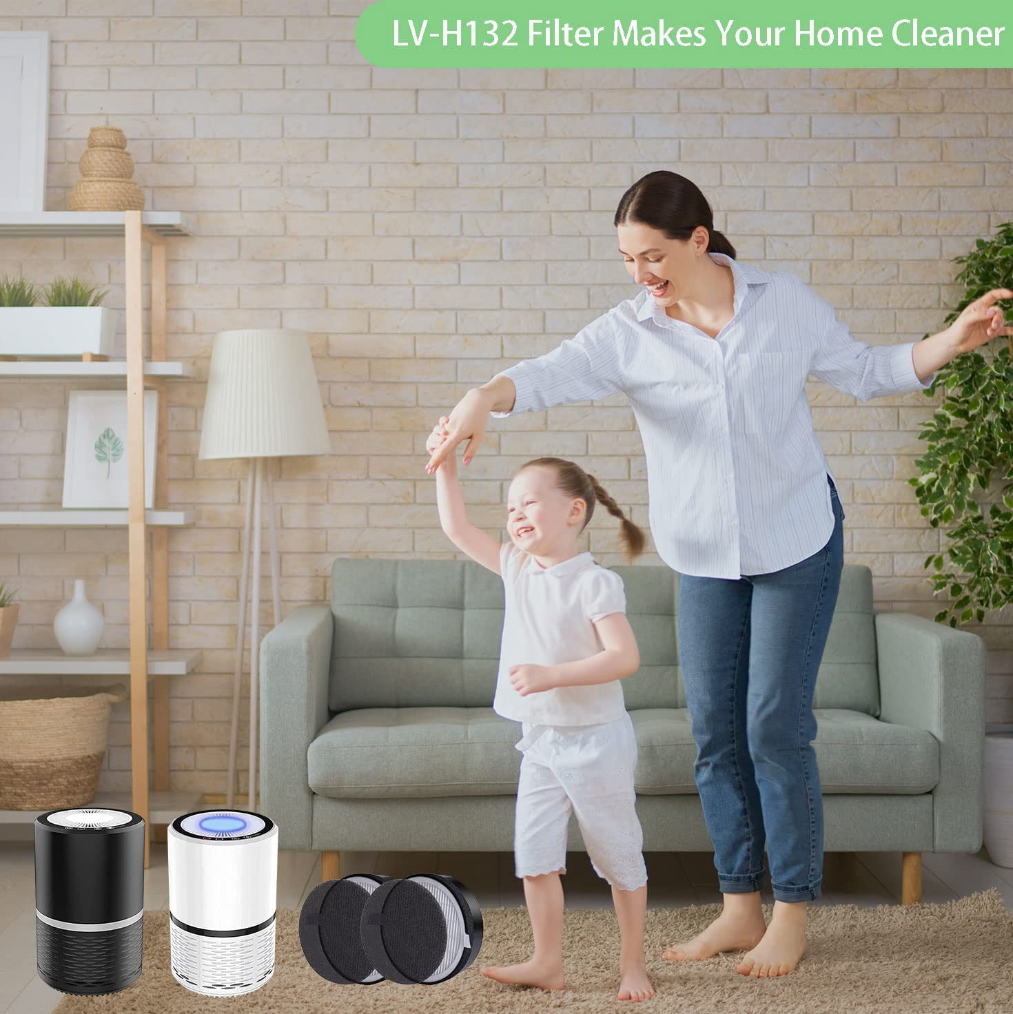 for LEVOIT LV-H132 Replacement Filters, Compatible with LV-H132 3-in-1 Nylon Pre-Filter, High-Efficiency Activated Carbon True HEPA Filters, Part LV-H132-RF, 2 Pack
