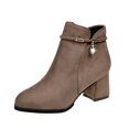 thumbnail image 2 of Lilgiuy Womens Ankle Booties Fall Winter Solid Color Flock Boots Chunky Heel Middle Heel Short Boots Pointed Toe Boots Khaki, 2 of 6