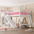 thumbnail image 2 of Leumius Queen Loft Bed Frame with Storage Shelves and Wardrobe, Solid Wood Loft Bed with Detachable Slide and Ladders for Kids Teens Adults Pink and White, 2 of 8