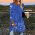 thumbnail image 3 of JTZGDY Fall Tunic Tops for Women Fashion Tie Dye/Striped/Color Block/Floral Printed 3/4 Length Sleeve Crewneck Graphic T-Shirts Loose Flowy Dressy Pullover Blouse Blue#02 XXL, 3 of 7