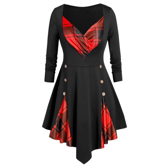 Haut à Carreaux Intelligent pour Femmes, Manches Longues, 95 % Polyester, 5 % Spandex, Rouge, s