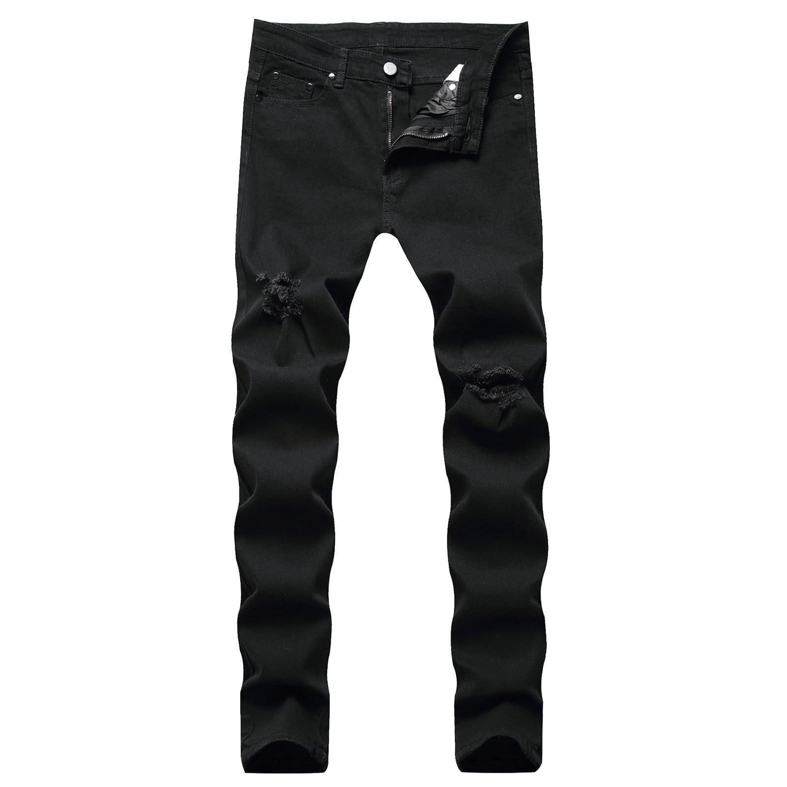 Men's Casual Ripped Denim Pants Distressed Washed Straight Stretch ...
