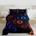 thumbnail image 2 of Castle Fairy Geometric Honeycomb Boy 3 Pieces Queen Comforter Set,Abstract Gradient Hexagon Ultra Soft Bedding Sets,Video Game Bedding Comforter Set Breathable,Breathable Home Decor,Reversible, 2 of 8