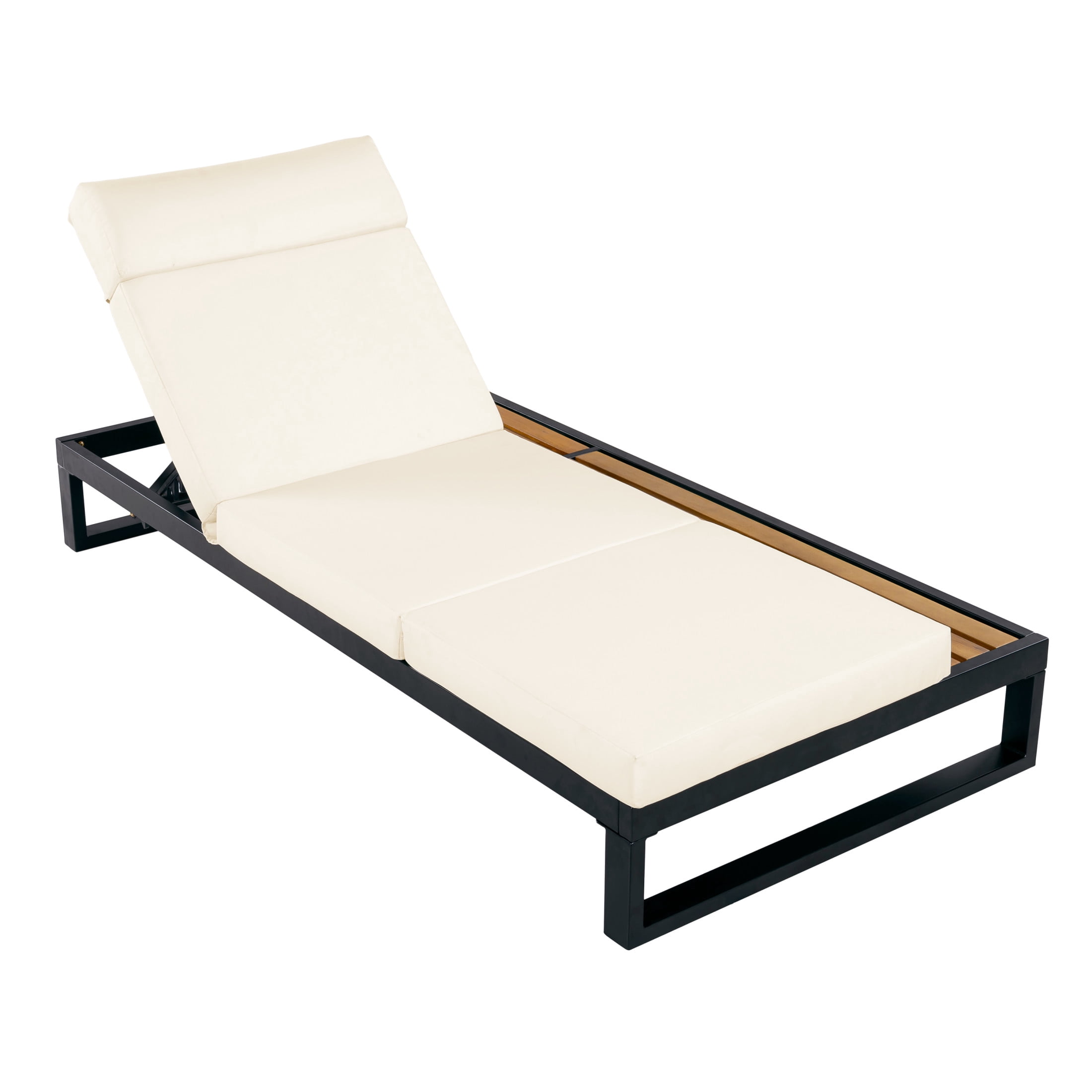 Christopher Knight Home Outdoor Chaise Lounge with 4-Fold Beige Cushion, 5-Position Recliner, Black