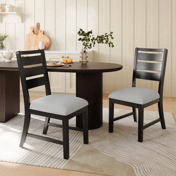 COLAMY SERA Solid Wood Dining Chair Set of 2 with Fabric Upholstered Cushion, Ladder Back Farmhouse Kitchen Chair, Modern Two-Tone Chair for Home and Restaurant, Black