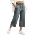 thumbnail image 2 of lmcalzta Capis Pants for Women High Waisted Loose Drawstring Lounge Pants Summer Casual Wide Leg Capris, 2 of 8