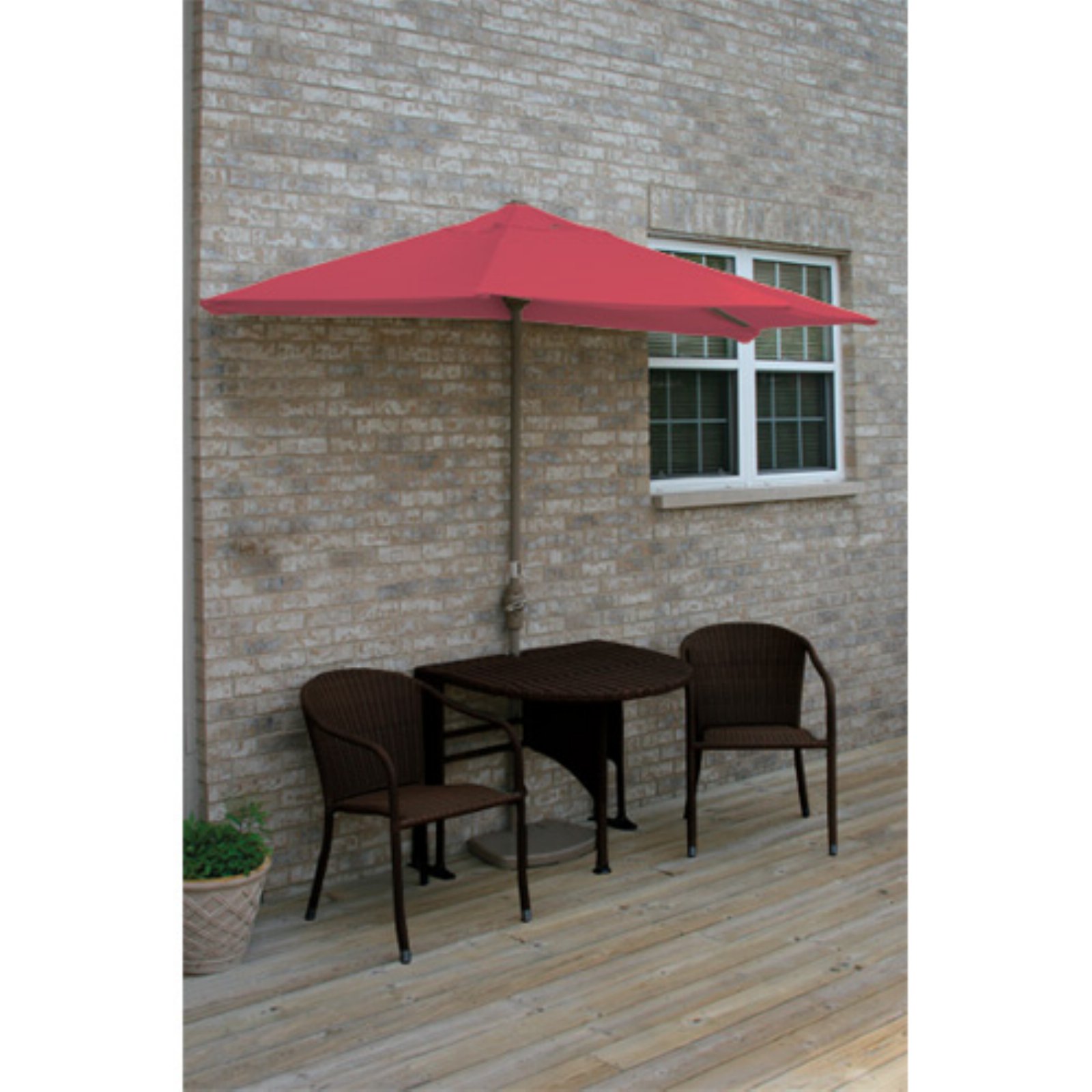 Blue Star Group Terrace Mates Adena All-Weather Wicker Java Color Table Set w/ 7.5'-Wide OFF-THE-WALL BRELLA - Forest Green Sunbrella Canopy - image 2 of 9