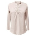 thumbnail image 2 of Pxiakgy Women's Long Sleeve Tops Henley Shirts Casual Trendy Button T Shirts 2025 Summer Basic Tunic Ladies' Autumn and Winter Fashionable Casual V Neck Button Loose Long Sleeved Shirt Top Beige L, 2 of 4