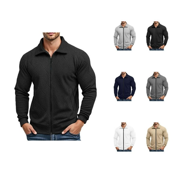 Casual Jackets for Men 2025 Long Sleeve Lightweight Loose Collared Zip Up Jacket with Pockets Outerwear Coat
