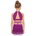 thumbnail image 3 of Jizyo Robe de Danse Latine à Paillettes pour Adolescentes Rumba Samba Tenue de Danse Justaucorps à Franges de Ballroom Justaucorps à Pampilles Jupe Tutu Violet 8, 3 of 6