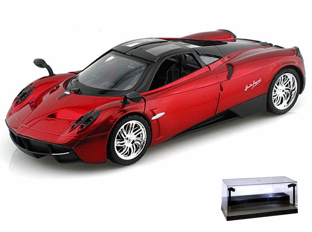 Diecast Car w/LED Display Case - Pagani Huayra, Red - Motormax 79312 - 1/24 Scale Diecast Model Car - image 1 of 3