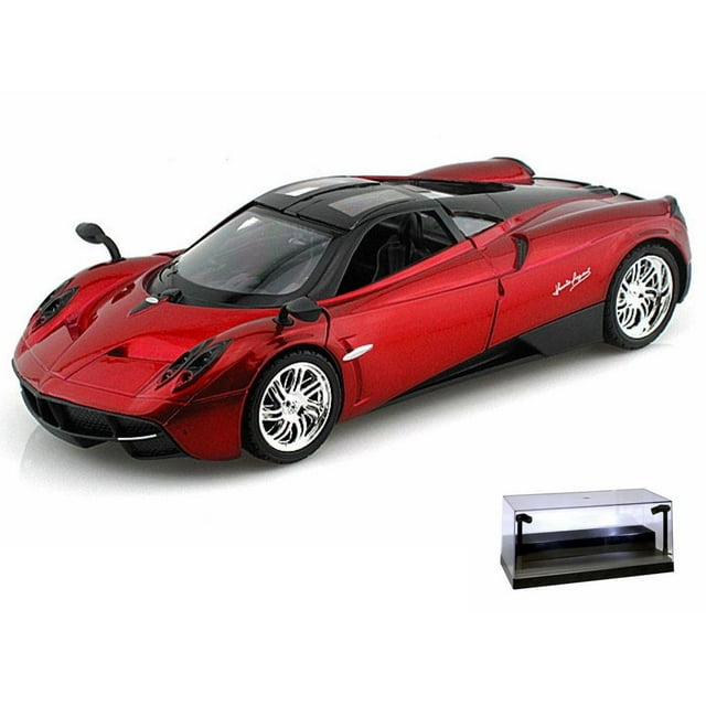 Diecast Car w/LED Display Case - Pagani Huayra, Red - Motormax 79312 - 1/24 Scale Diecast Model Car