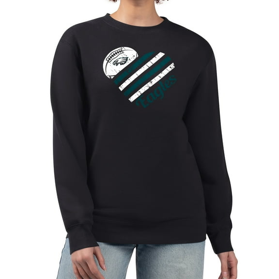 Women's G-III 4Her by Carl Banks Black Philadelphia Eagles Heart Graphic Fleece Pullover Sweatshirt