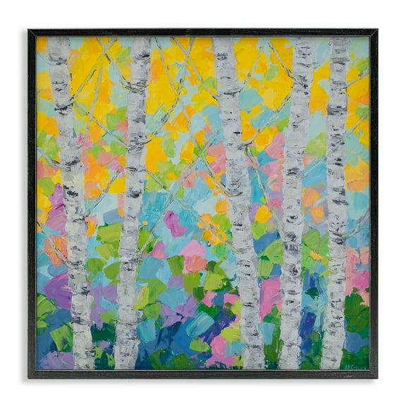 Stupell Industries Dancing Birch Tree Forest Landscape & Nature Painting Black Framed Art Print Wall Art, 12 x 12