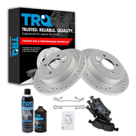 TRQ Rear Premium Posi Ceramic Brake Pad & Performance Rotor Kit w/Chemicals BKA21561