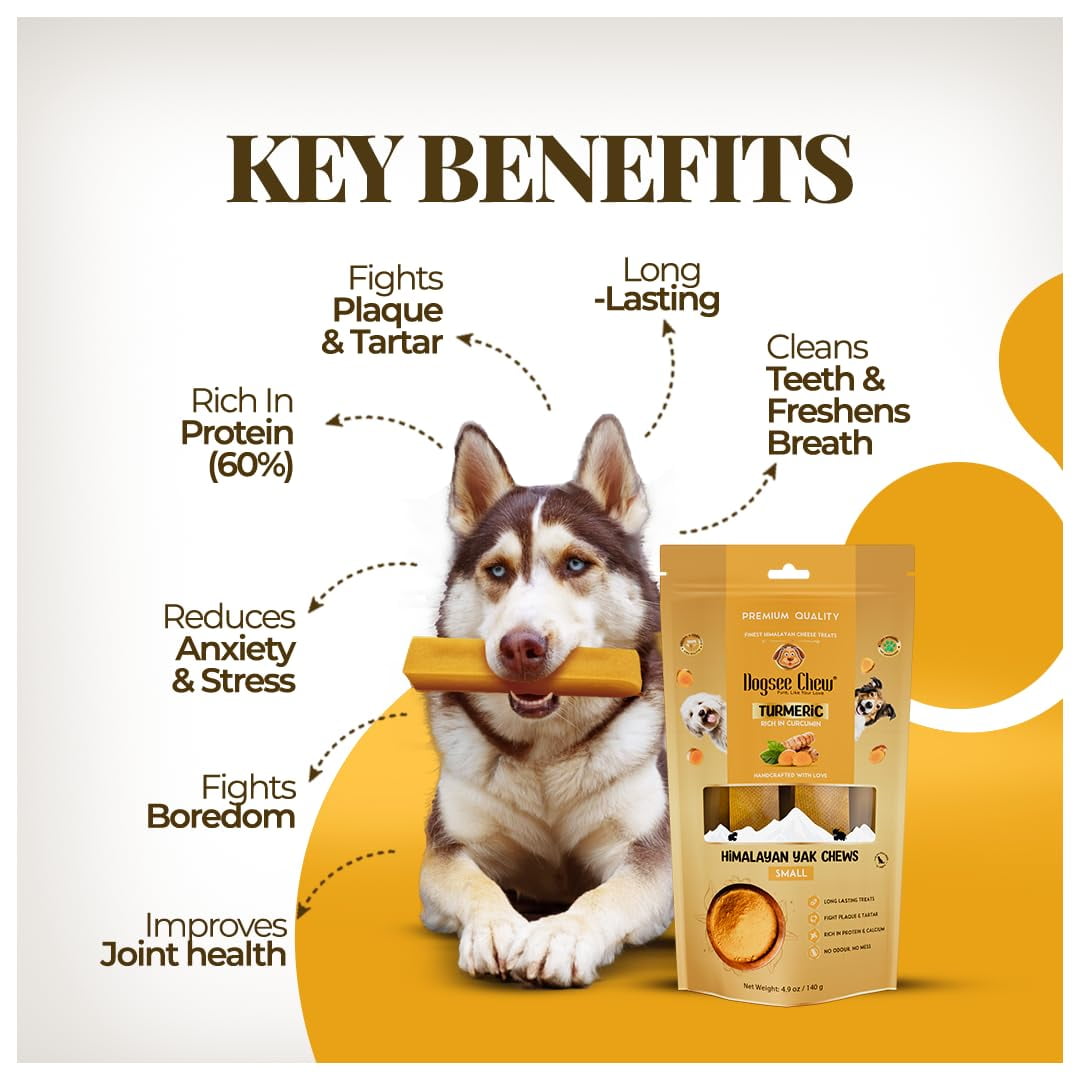Dogsee Yak Cheese Chews Large Dogs Turmeric Joint Support Dental 1 lb 4 Chews