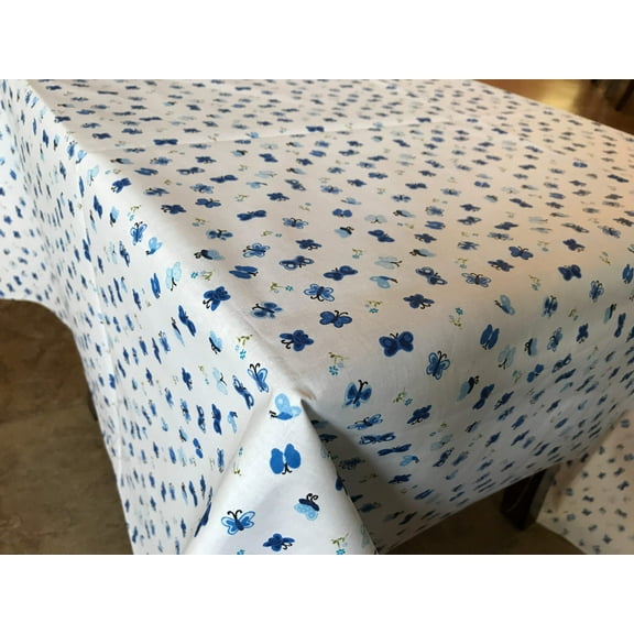 Cotton Tablecloth Floral Print Butterfly Blue