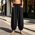 thumbnail image 4 of CheerKidz Harem Lantern Pants, High Waist Wide Leg, Drawstring Elastic Waist Pockets, Cuffed Cropped Joggers for Summer (Black, 2XL)., 4 of 7