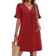 thumbnail image 1 of Vestido OFEEFAN Maroon Summer para mujer con volantes y cuello en V, 1 of 5